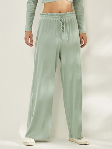 Moss Rose Rib Knit Wide Pants
